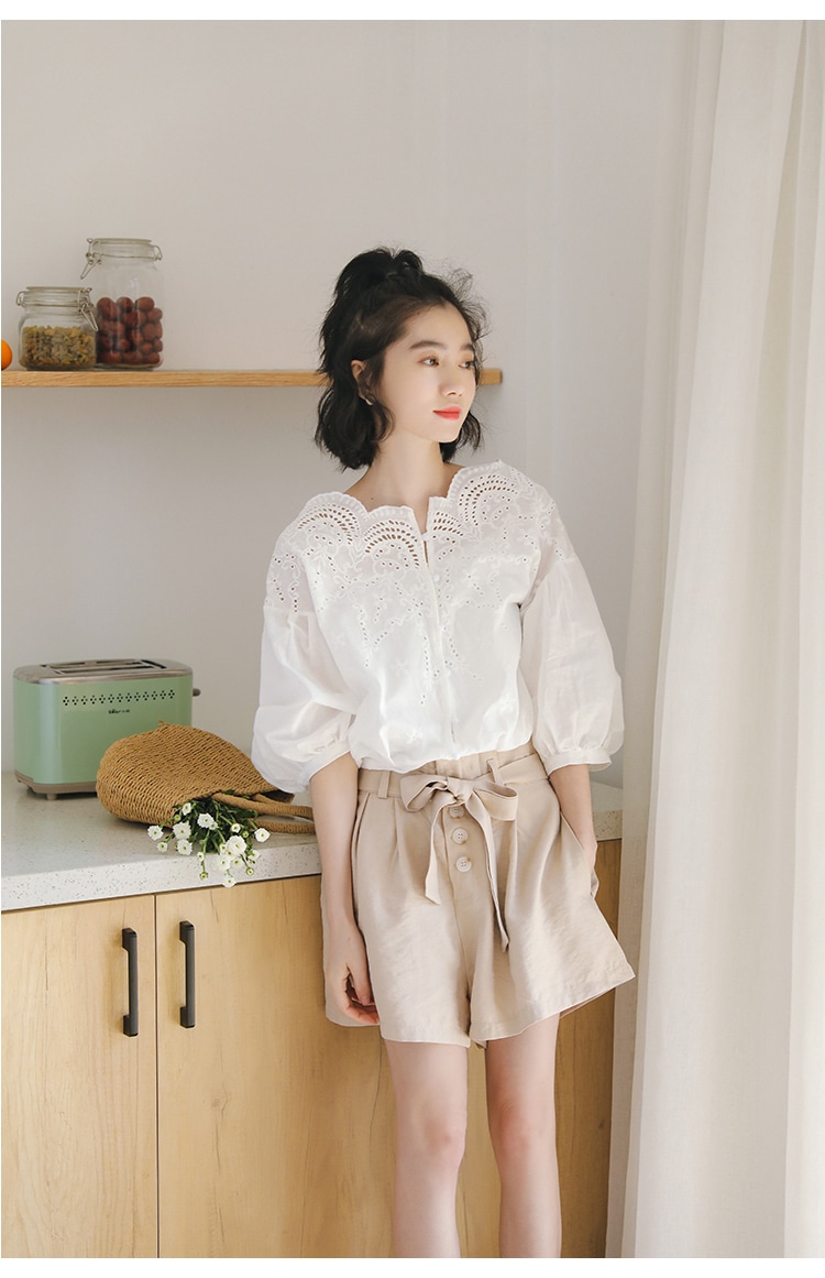 トップス ブラウス 白シャツ 白トップス 7分袖 七分袖 ボリューム袖 かわいい 大人可愛い