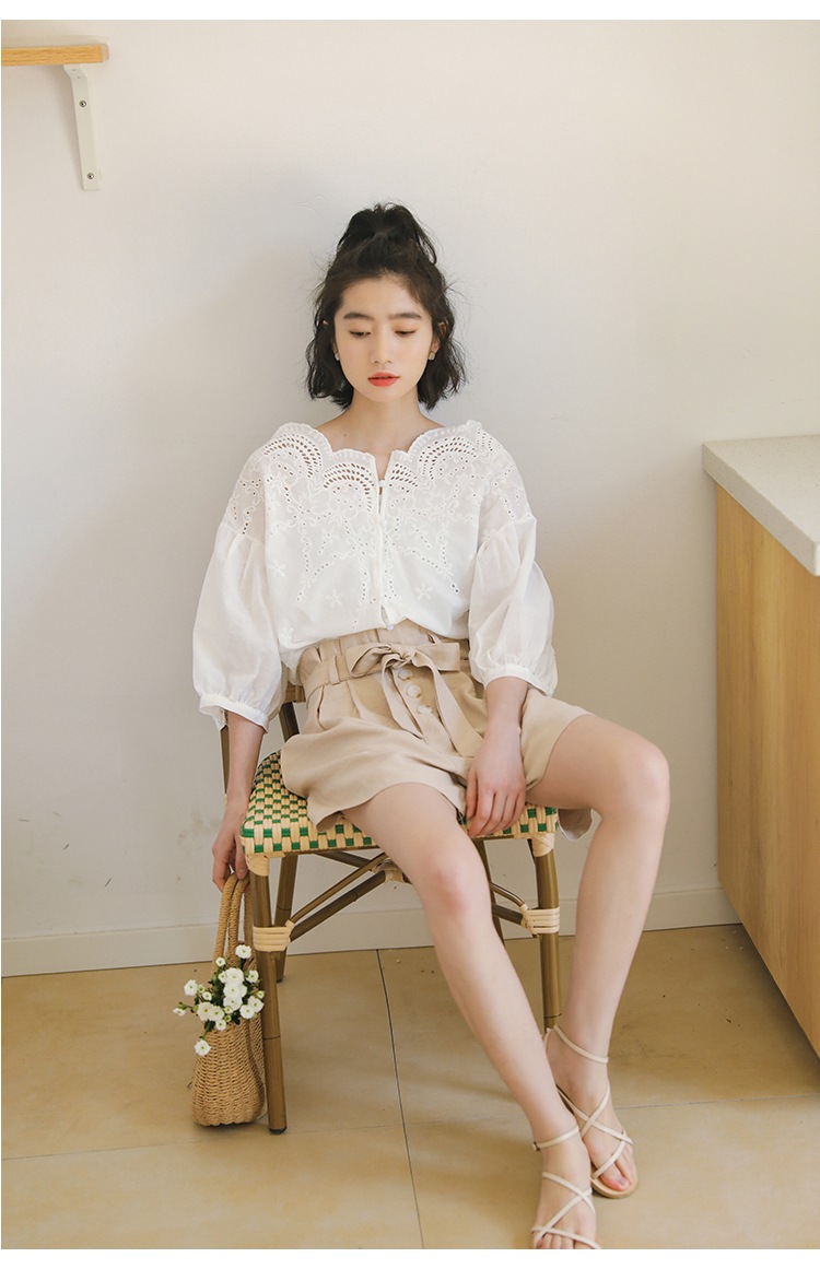 トップス ブラウス 白シャツ 白トップス 7分袖 七分袖 ボリューム袖 かわいい 大人可愛い