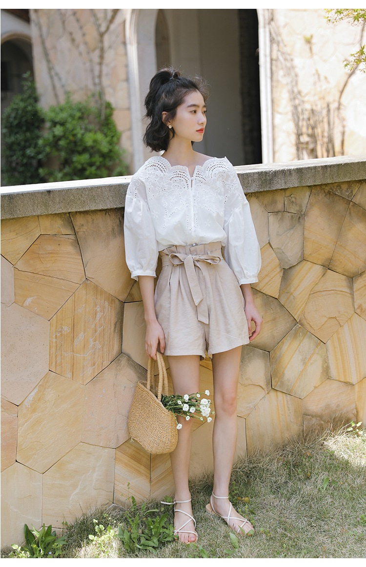 トップス ブラウス 白シャツ 白トップス 7分袖 七分袖 ボリューム袖 かわいい 大人可愛い