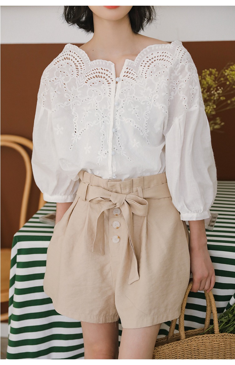 トップス ブラウス 白シャツ 白トップス 7分袖 七分袖 ボリューム袖 かわいい 大人可愛い