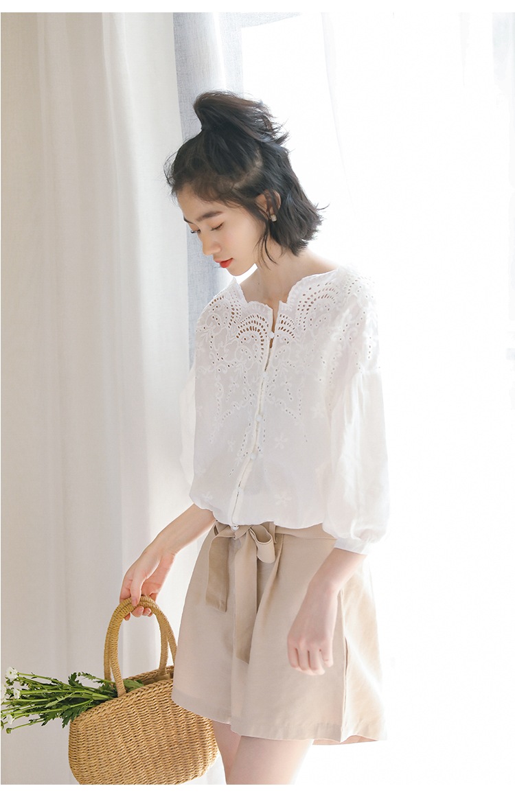 トップス ブラウス 白シャツ 白トップス 7分袖 七分袖 ボリューム袖 かわいい 大人可愛い