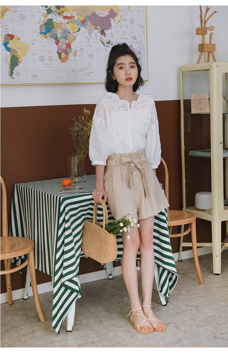 トップス ブラウス 白シャツ 白トップス 7分袖 七分袖 ボリューム袖 かわいい 大人可愛い