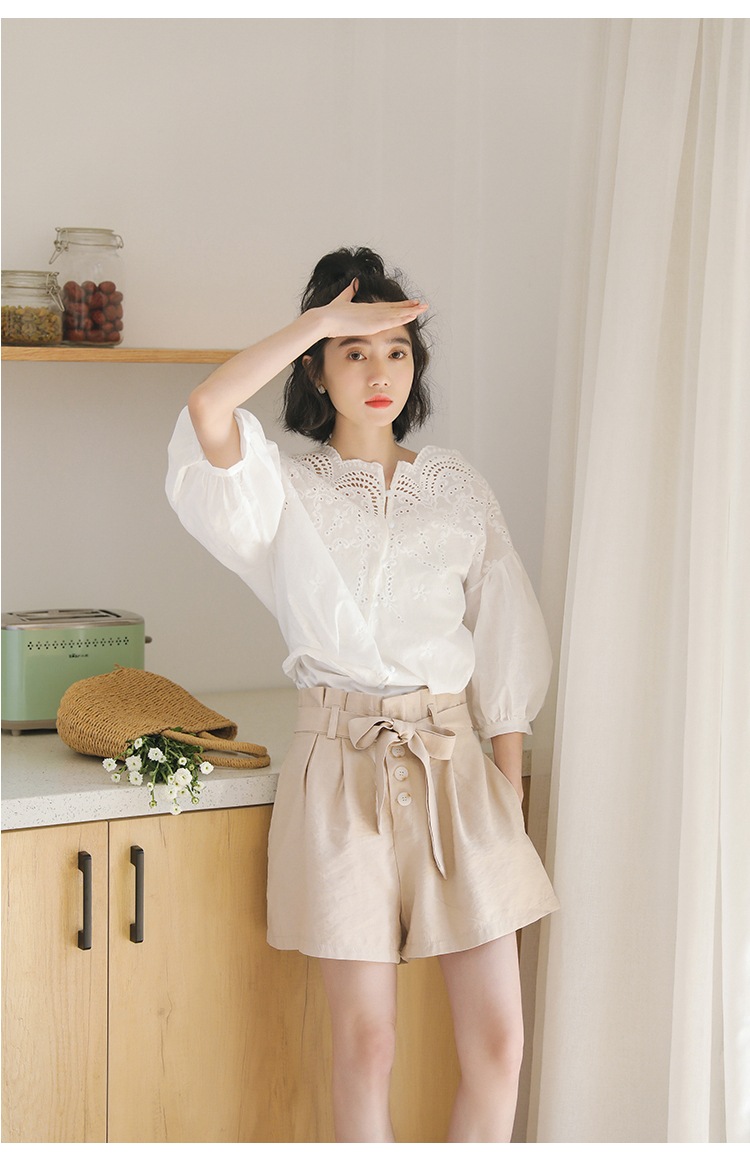 トップス ブラウス 白シャツ 白トップス 7分袖 七分袖 ボリューム袖 かわいい 大人可愛い