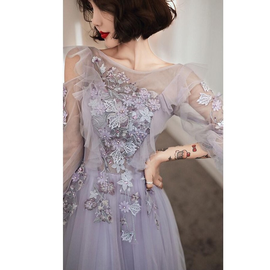 ウエディングドレス ロング丈ドレス 袖あり パーティードレス 結婚式 ワンピース 大きいサイズ 20