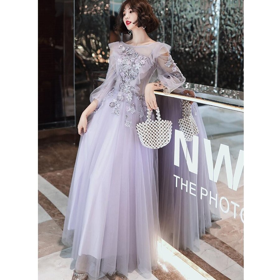 ウエディングドレス ロング丈ドレス 袖あり パーティードレス 結婚式 ワンピース 大きいサイズ 20