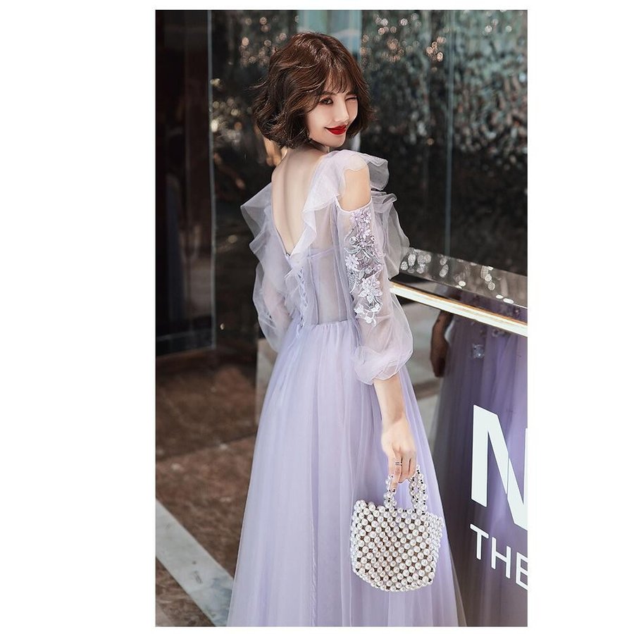 ウエディングドレス ロング丈ドレス 袖あり パーティードレス 結婚式 ワンピース 大きいサイズ 20