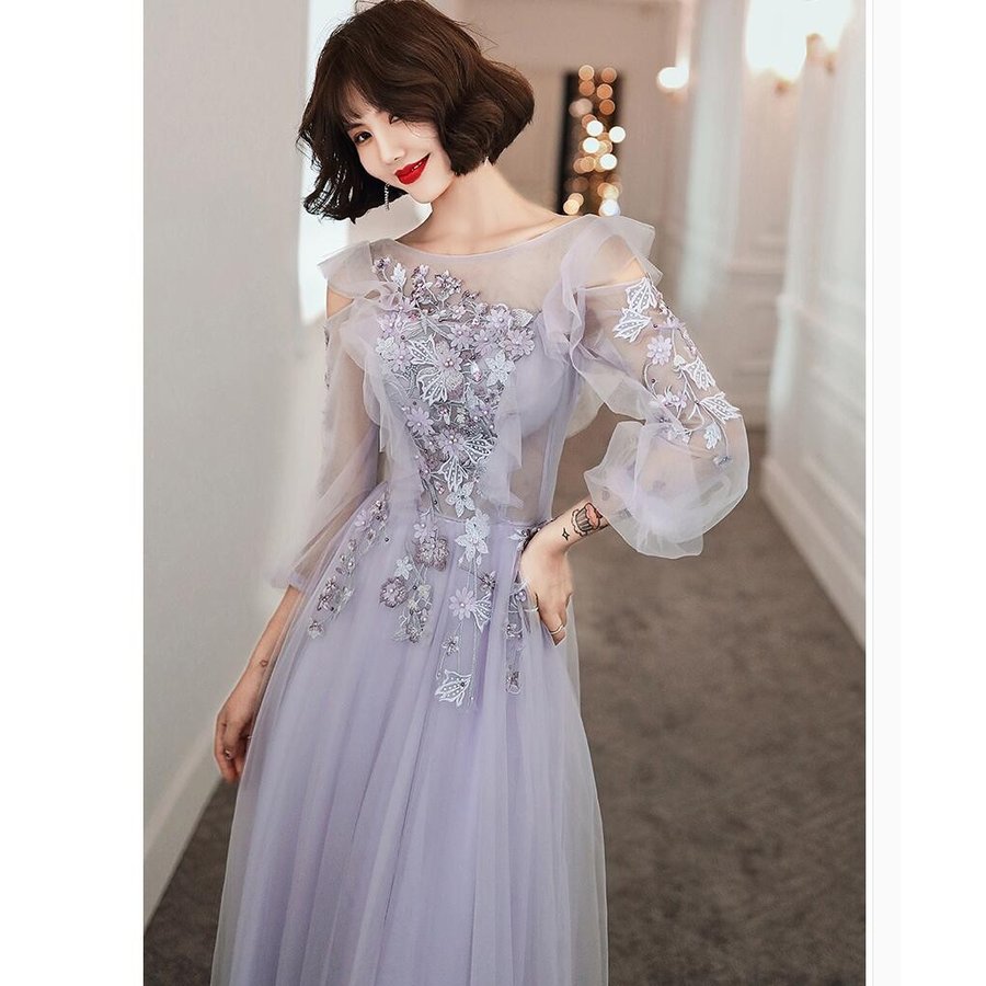 ウエディングドレス ロング丈ドレス 袖あり パーティードレス 結婚式 ワンピース 大きいサイズ 20