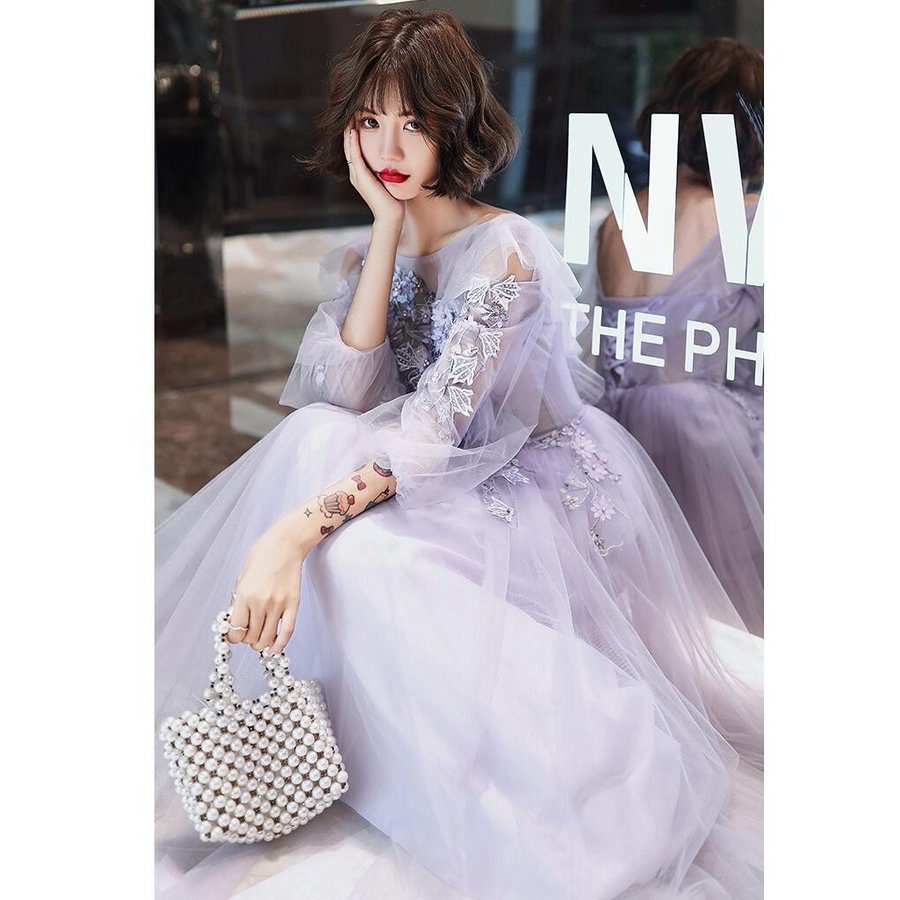 ウエディングドレス ロング丈ドレス 袖あり パーティードレス 結婚式 ワンピース 大きいサイズ 20