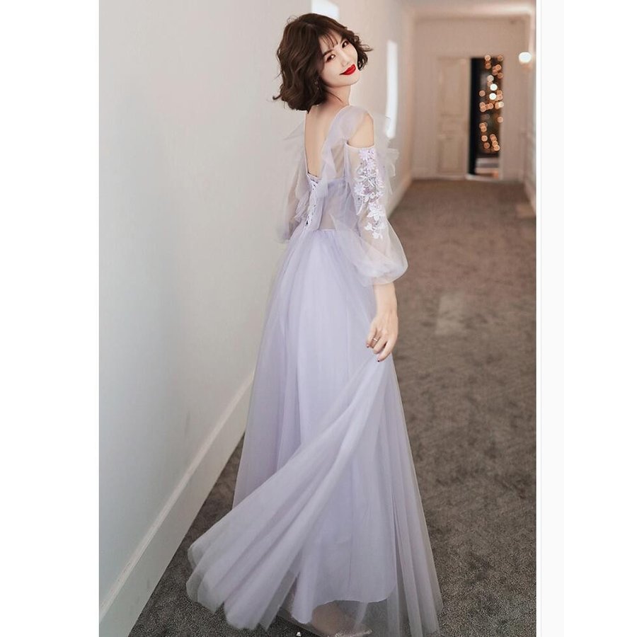 ウエディングドレス ロング丈ドレス 袖あり パーティードレス 結婚式 ワンピース 大きいサイズ 20