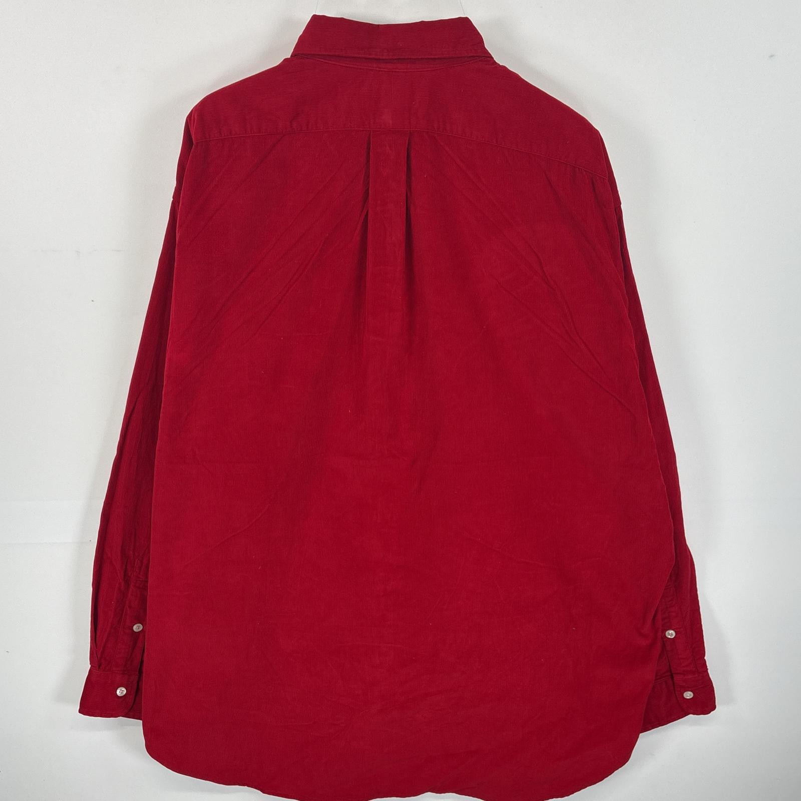 古着 コーデュロイ 長袖シャツ ボタンダウンシャツ ワンポイント ロゴ 刺繍 XL レッド 無地 メンズ 古着 コーデュロイ 長袖シャツ ボタンダウンシャツ ワンポイント ロゴ 刺繍 XL レッド 無地 メンズ