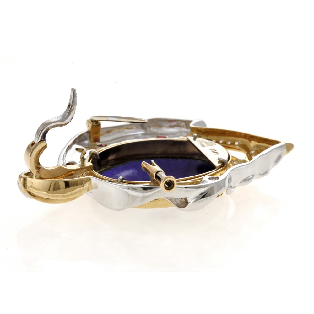 【作家】梶光夫 エマーユ ペンダント ブローチ 18金 K18イエローゴールド ダイヤモンド 1.12ct ルビー 中古 美品