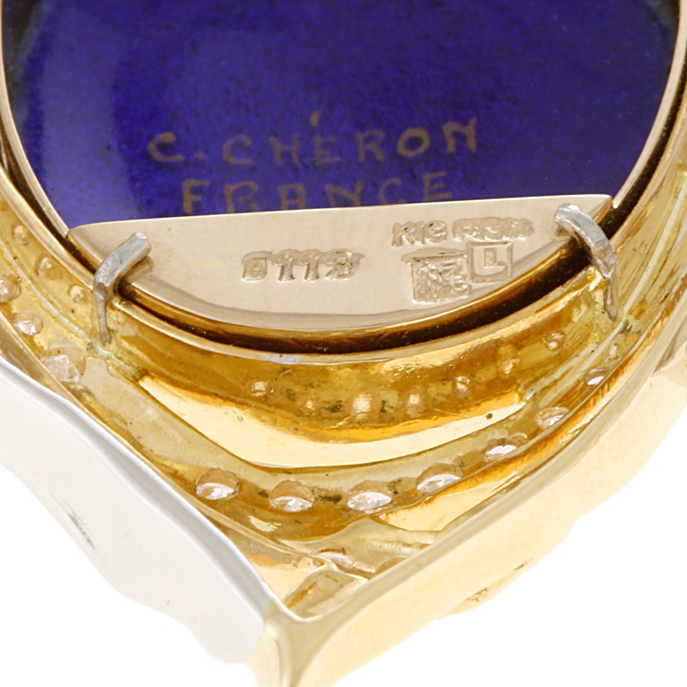 【作家】梶光夫 エマーユ ペンダント ブローチ 18金 K18イエローゴールド ダイヤモンド 1.12ct ルビー 中古 美品