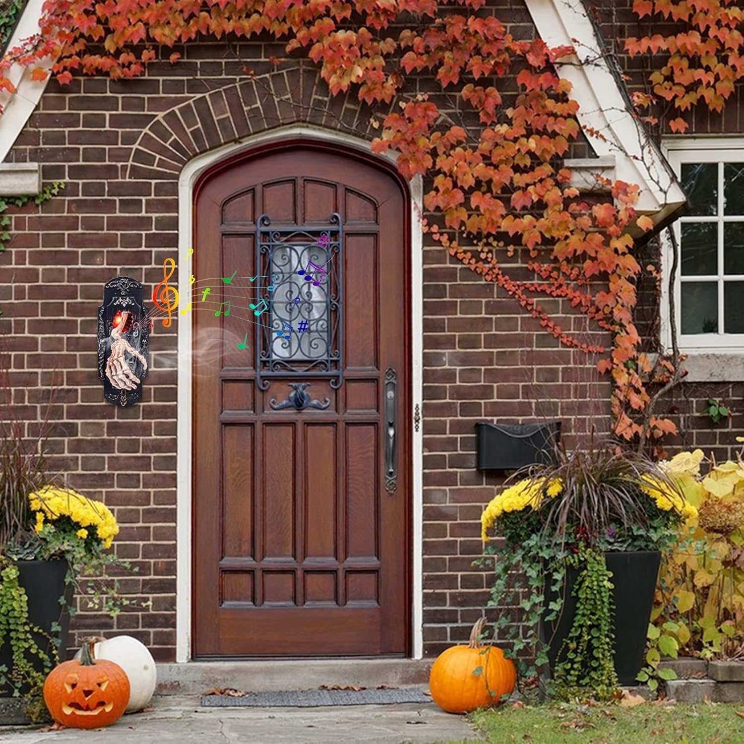 ドアベル ハロウィン飾り 玄関チャイム 呼び出しチャイム スケルトン 手 お化け屋敷 肝試し 小道具 ライト付き 音声付き 電池式 LED ホラー 怖い グッズ 装飾 発光 飾りライト 屋外 室内 電