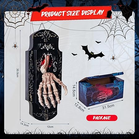 ドアベル ハロウィン飾り 玄関チャイム 呼び出しチャイム スケルトン 手 お化け屋敷 肝試し 小道具 ライト付き 音声付き 電池式 LED ホラー 怖い グッズ 装飾 発光 飾りライト 屋外 室内 電