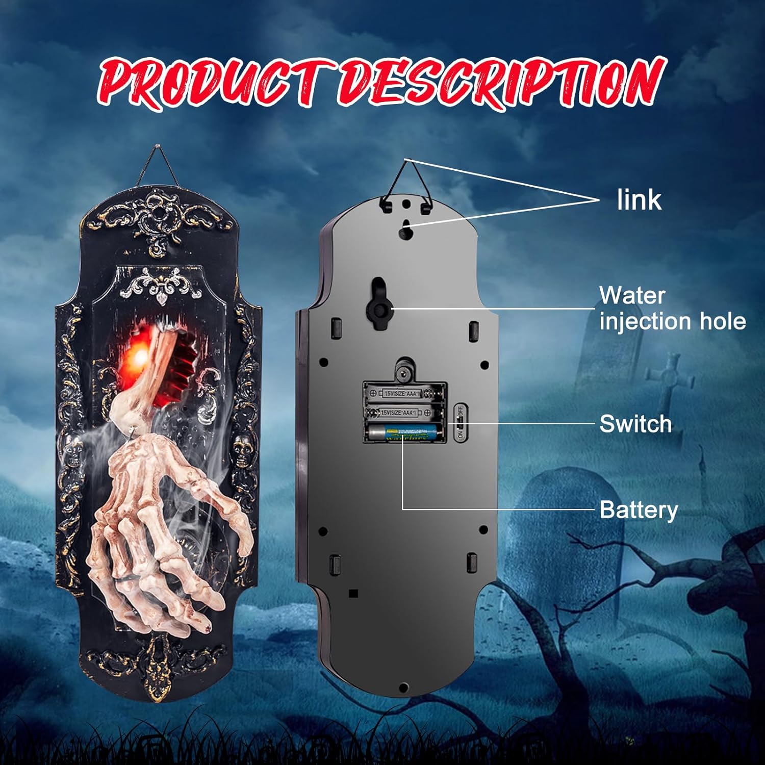 ドアベル ハロウィン飾り 玄関チャイム 呼び出しチャイム スケルトン 手 お化け屋敷 肝試し 小道具 ライト付き 音声付き 電池式 LED ホラー 怖い グッズ 装飾 発光 飾りライト 屋外 室内 電