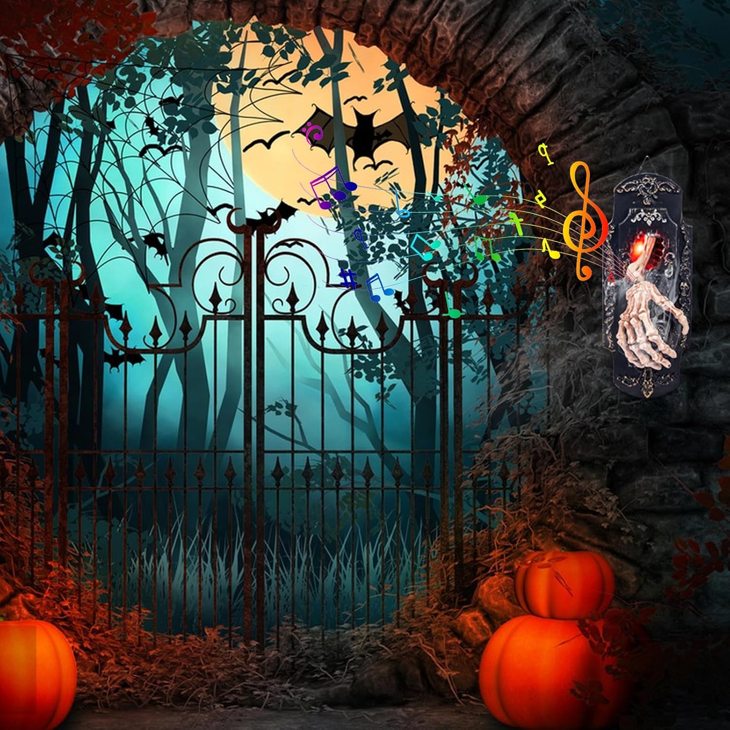 ドアベル ハロウィン飾り 玄関チャイム 呼び出しチャイム スケルトン 手 お化け屋敷 肝試し 小道具 ライト付き 音声付き 電池式 LED ホラー 怖い グッズ 装飾 発光 飾りライト 屋外 室内 電