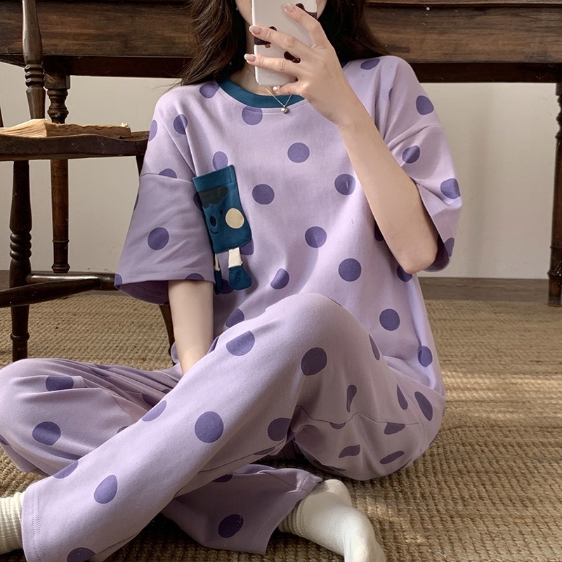 【1点購入 で10点 プレゼント】2025女性用の半袖パジャマ綿の細い漫画の女の子の生弟の丸い首は夏に家の服を着ることができます 【1点購入 で10点 プレゼント】2025女性用の半袖パジャマ綿の細い漫画の女の子の生弟の丸い首は夏に家の服を着ることができます