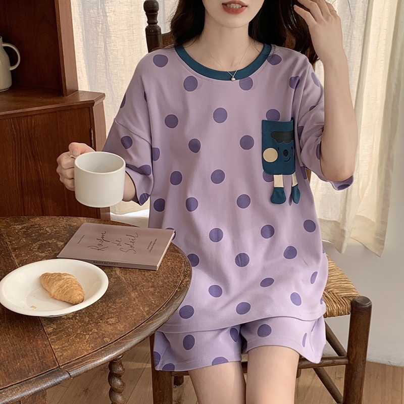 【1点購入 で10点 プレゼント】2025女性用の半袖パジャマ綿の細い漫画の女の子の生弟の丸い首は夏に家の服を着ることができます 【1点購入 で10点 プレゼント】2025女性用の半袖パジャマ綿の細い漫画の女の子の生弟の丸い首は夏に家の服を着ることができます