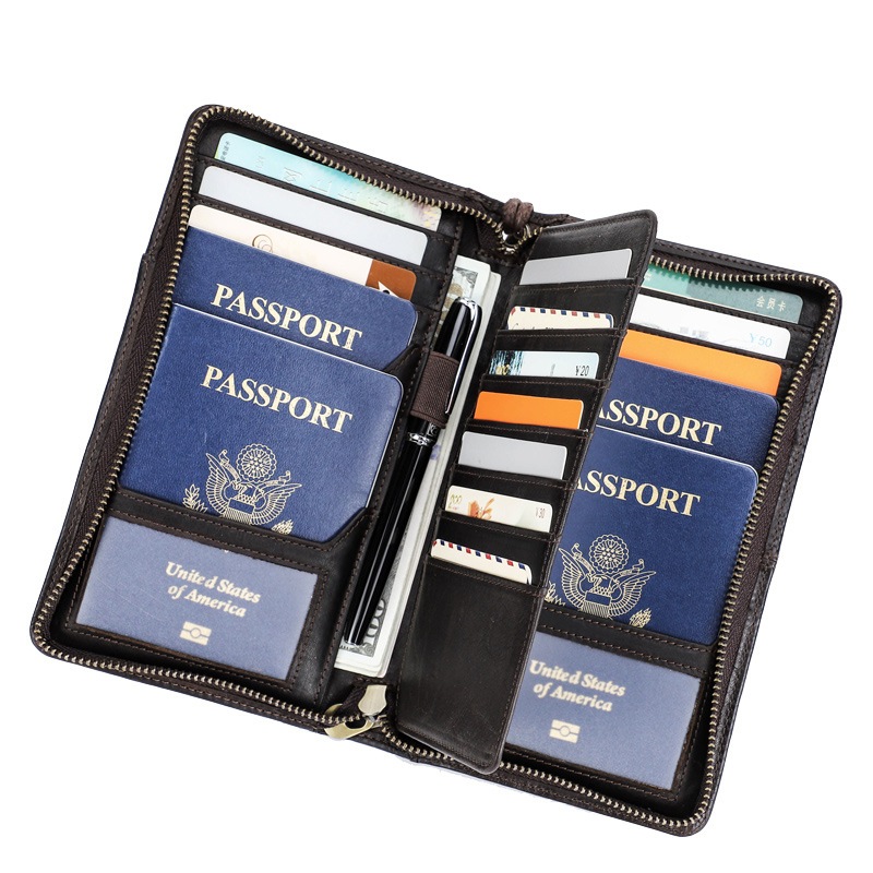 black Angel Rfid耐磁性トラベルファミリーパスポート収納バッグ多機能ジッパー付きリストストラップ本革パスポートバッグ black Angel Rfid耐磁性トラベルファミリーパスポート収納バッグ多機能ジッパー付きリストストラップ本革パスポートバッグ