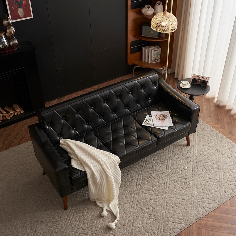 ソファー 3人掛け カウチソファ リビングソファ 肘付き オットマン おしゃれ PVCレザータイプ 合皮 お掃除ロボット通れる東京倉庫から発送