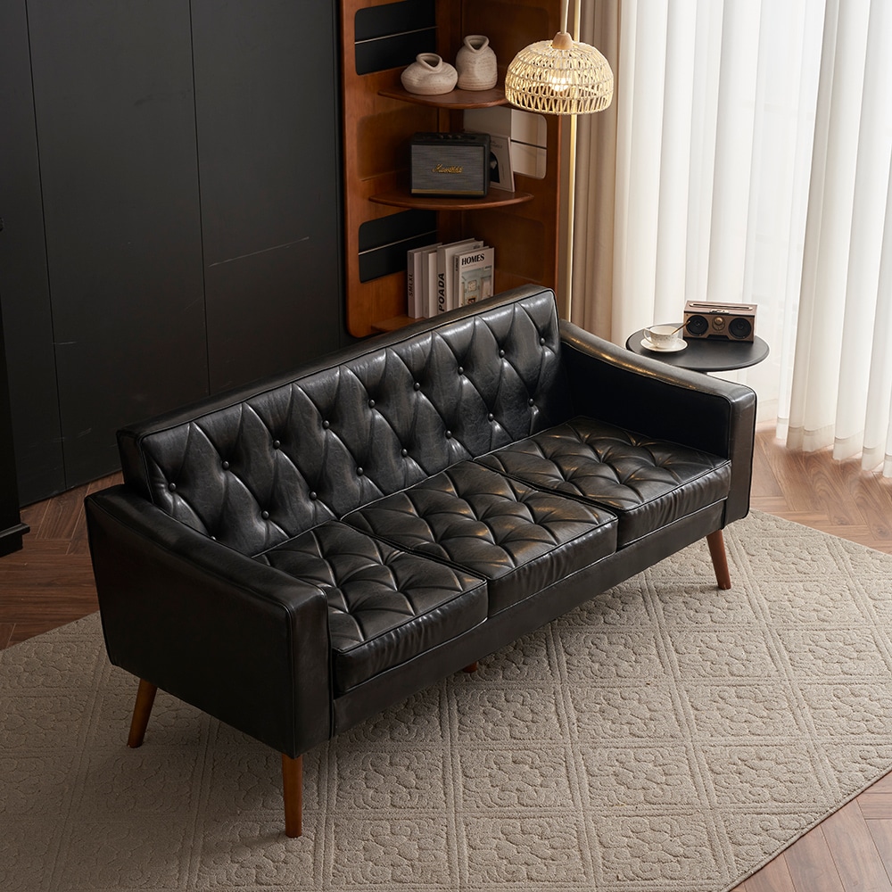 ソファー 3人掛け カウチソファ リビングソファ 肘付き オットマン おしゃれ PVCレザータイプ 合皮 お掃除ロボット通れる東京倉庫から発送