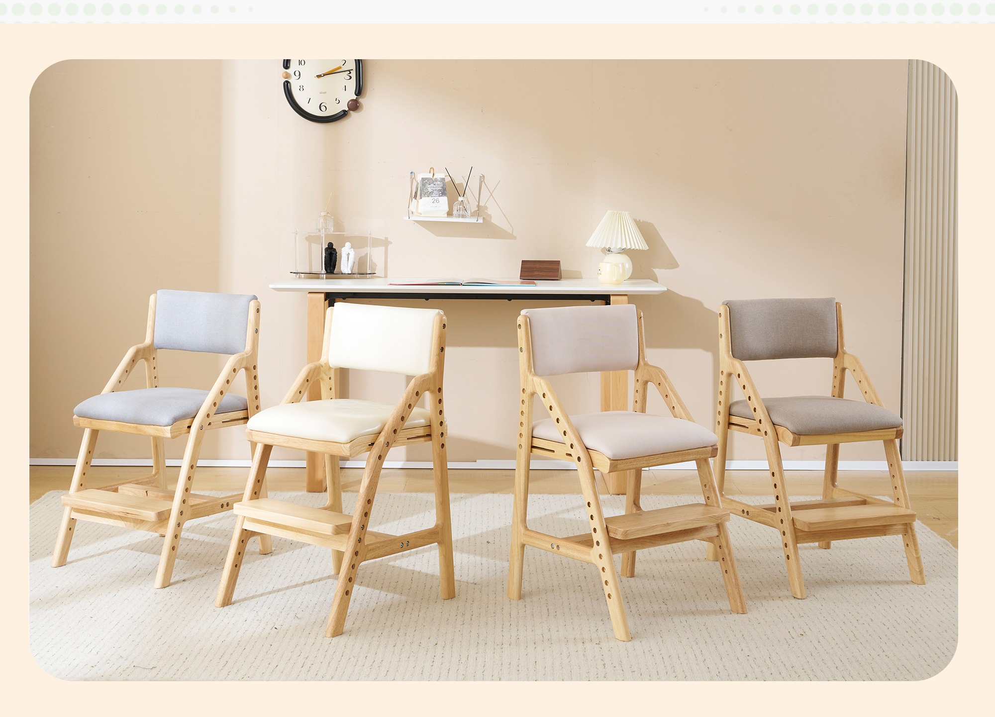 [国内即発送]ライトブラウン 肘あり　学習チェア 学習椅子 木製 姿勢 子供 キッズチェア ハイチェア ダイニングチェア 椅子 高さ調整 シンプル コンパクト 組立て 板座 足置き368