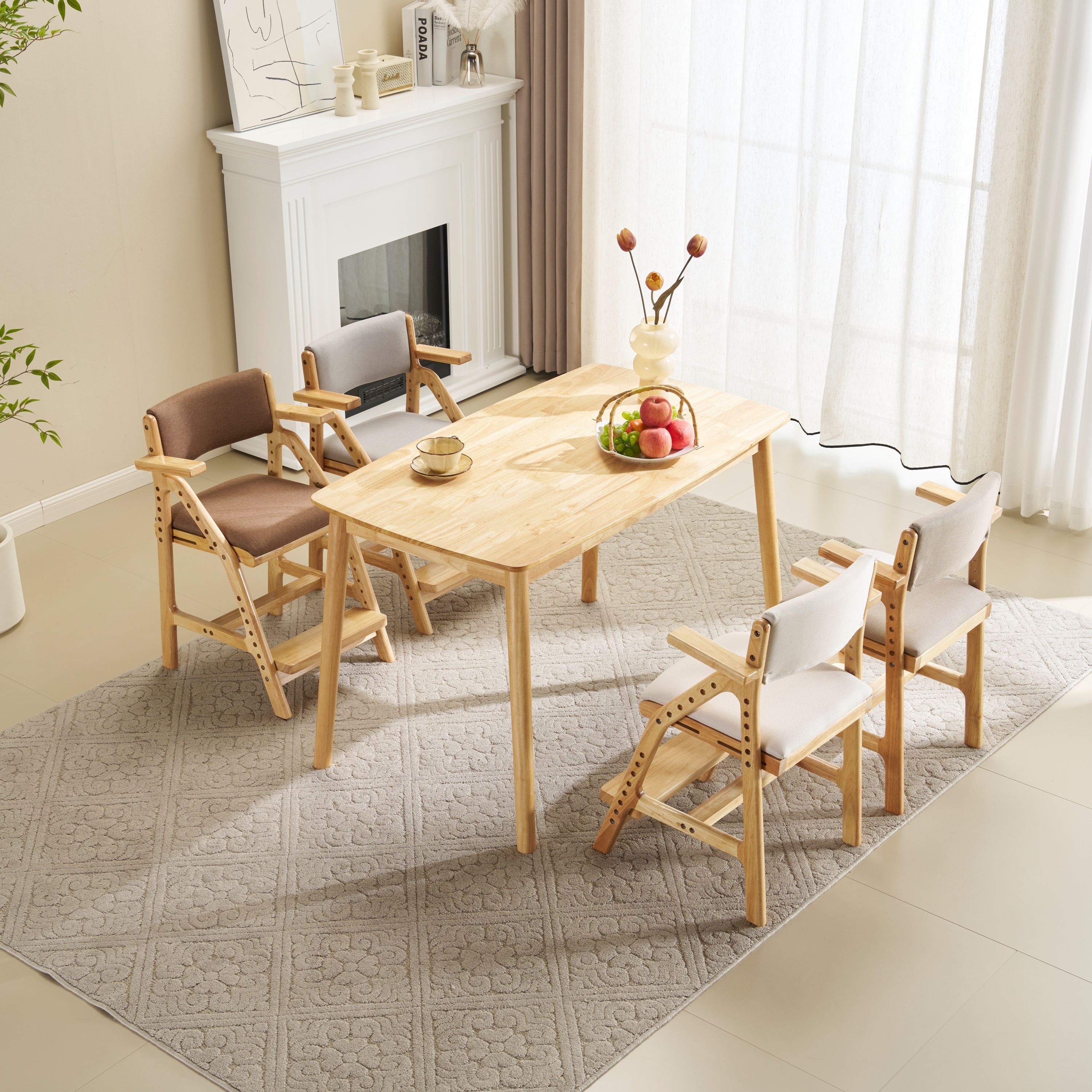 [国内即発送]ライトブラウン 肘あり　学習チェア 学習椅子 木製 姿勢 子供 キッズチェア ハイチェア ダイニングチェア 椅子 高さ調整 シンプル コンパクト 組立て 板座 足置き368