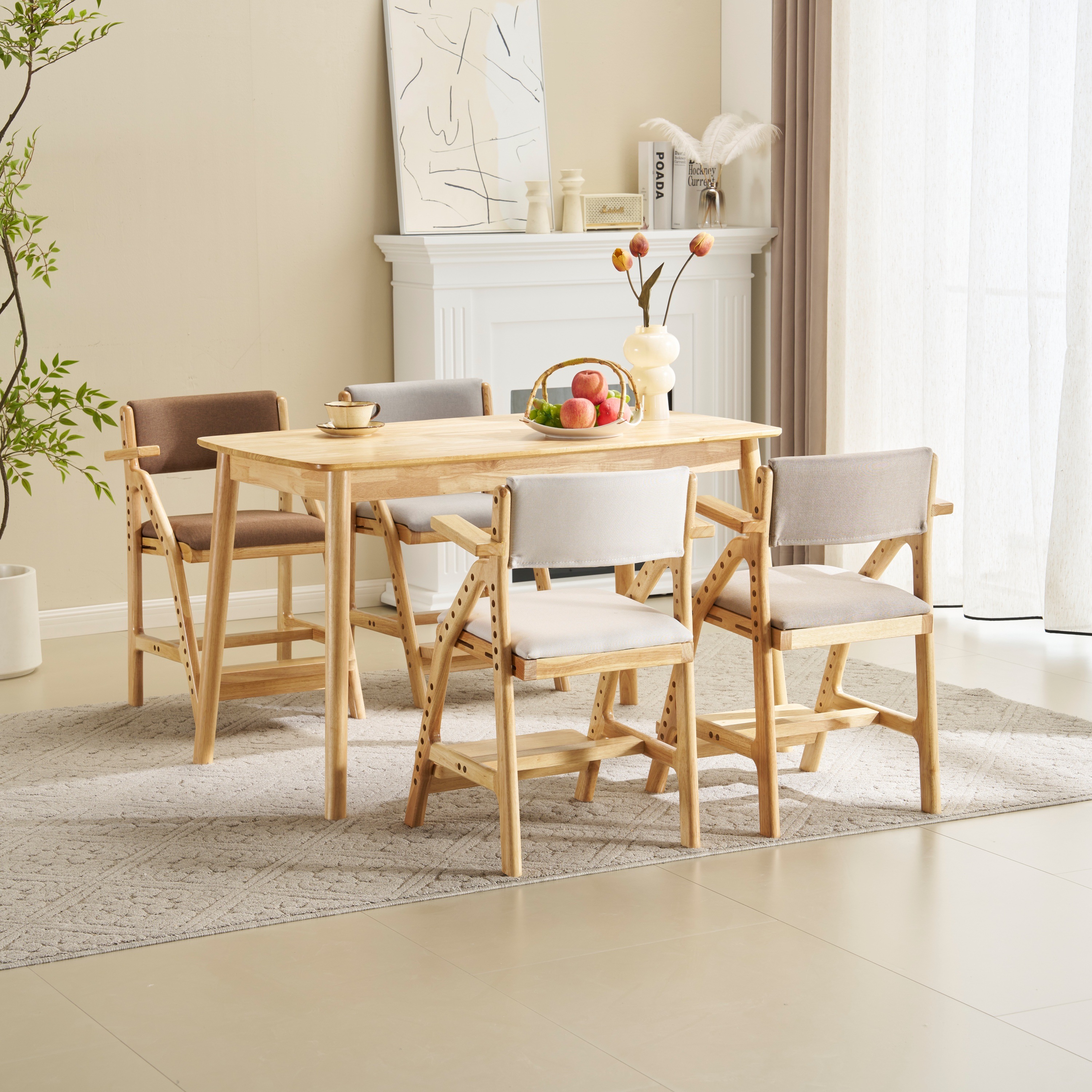 [国内即発送]ライトブラウン 肘あり　学習チェア 学習椅子 木製 姿勢 子供 キッズチェア ハイチェア ダイニングチェア 椅子 高さ調整 シンプル コンパクト 組立て 板座 足置き368