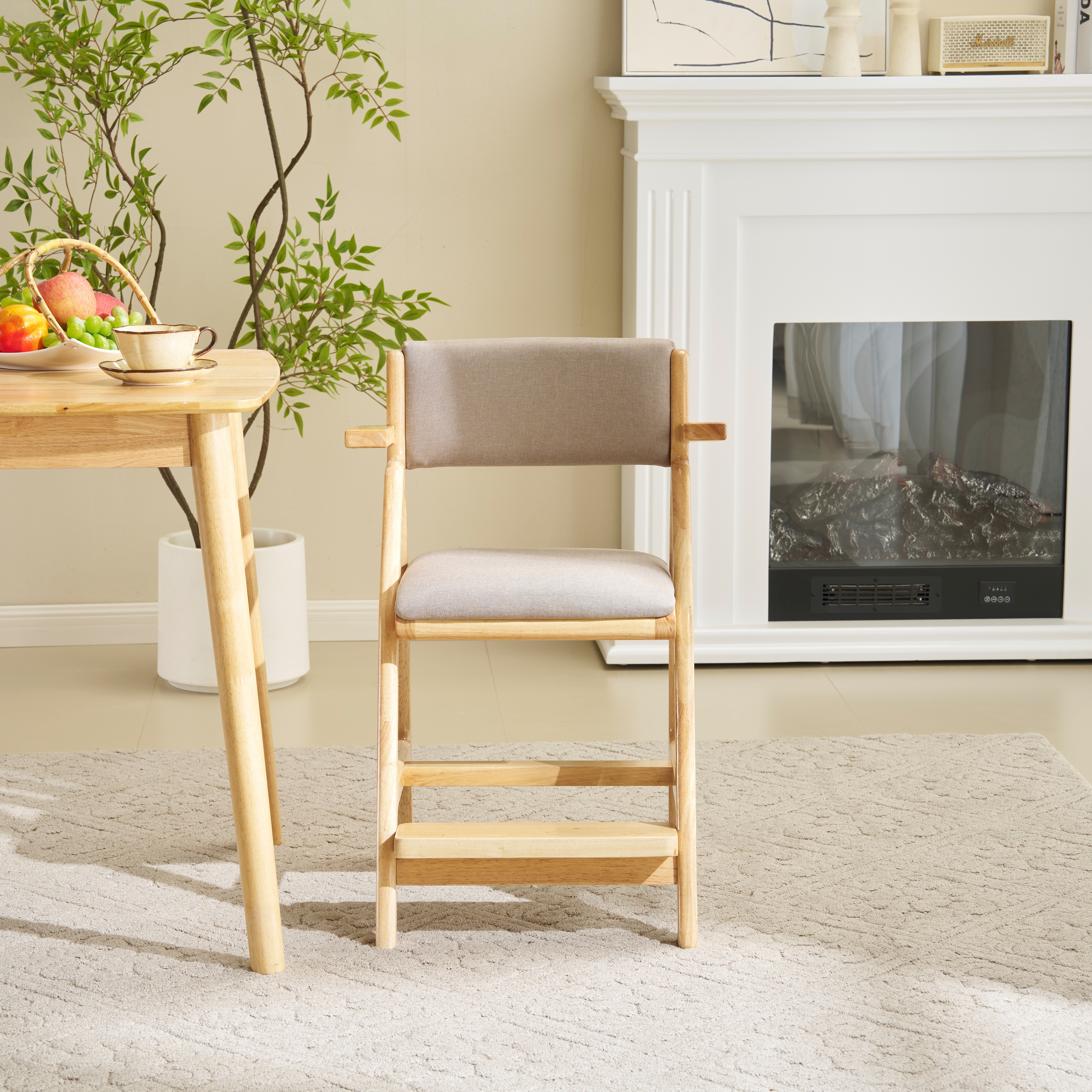 [国内即発送]ライトブラウン 肘あり　学習チェア 学習椅子 木製 姿勢 子供 キッズチェア ハイチェア ダイニングチェア 椅子 高さ調整 シンプル コンパクト 組立て 板座 足置き368