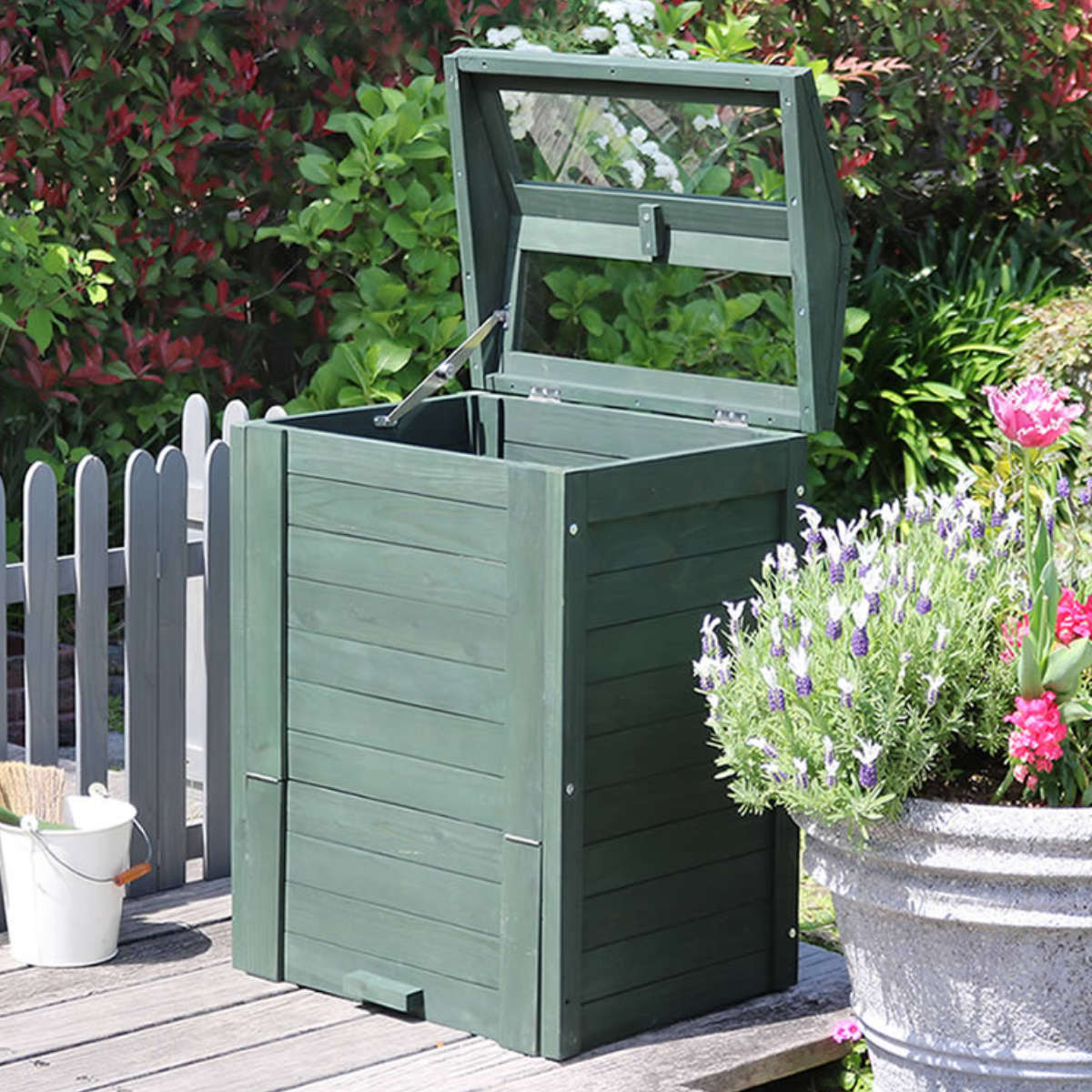 コンポスト 木製窓付コンポスト 90L OWN オウン ゴミ箱 生ごみ 堆肥 堆肥コンポスター ボックス フタ付き ガラス扉 ダストボックス 生ごみ処理 大容量