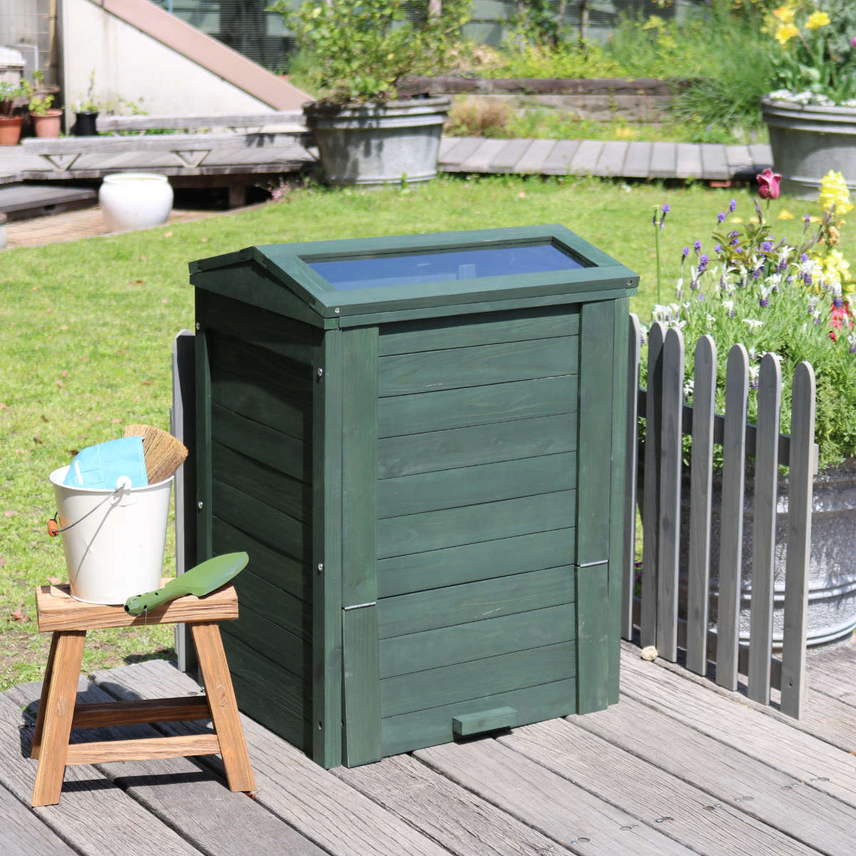 コンポスト 木製窓付コンポスト 90L OWN オウン ゴミ箱 生ごみ 堆肥 堆肥コンポスター ボックス フタ付き ガラス扉 ダストボックス 生ごみ処理 大容量