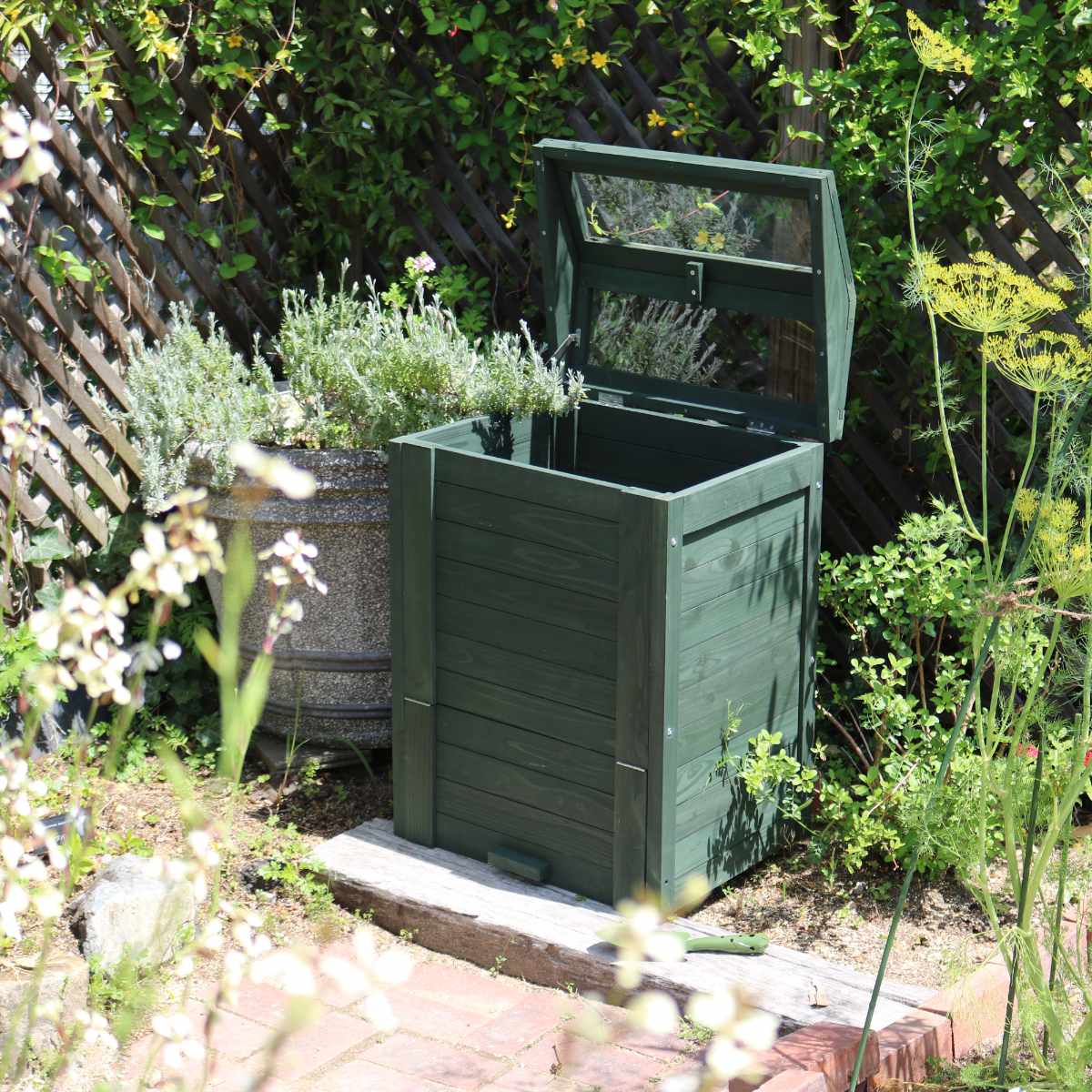 コンポスト 木製窓付コンポスト 90L OWN オウン ゴミ箱 生ごみ 堆肥 堆肥コンポスター ボックス フタ付き ガラス扉 ダストボックス 生ごみ処理 大容量