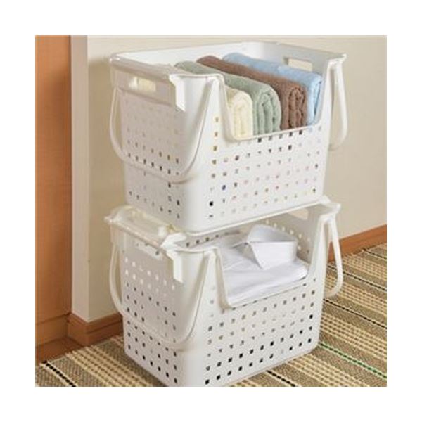 （まとめ）ヒマラヤ化学 積重ねワイドバスケット ブラウン 1個[x10セット]