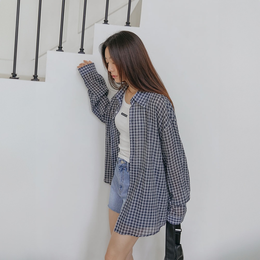 バインコットンルージュシアサーカーチェックシャツ