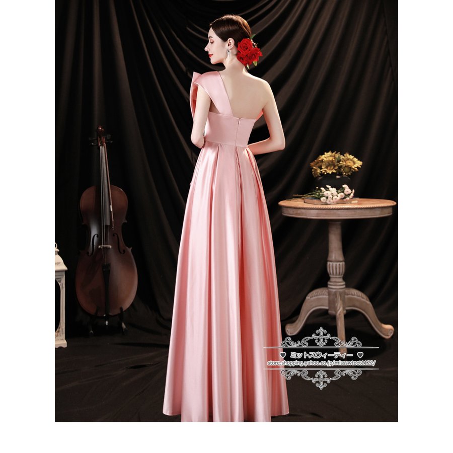 カラードレス 演奏会用ドレス ピンク 大きいリボン ロングドレス ウエディングドレス 発表会 舞台