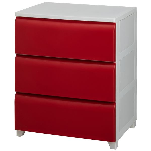 ホコリが入りにくい nodus 3段ワイドチェスト レッド 組立式