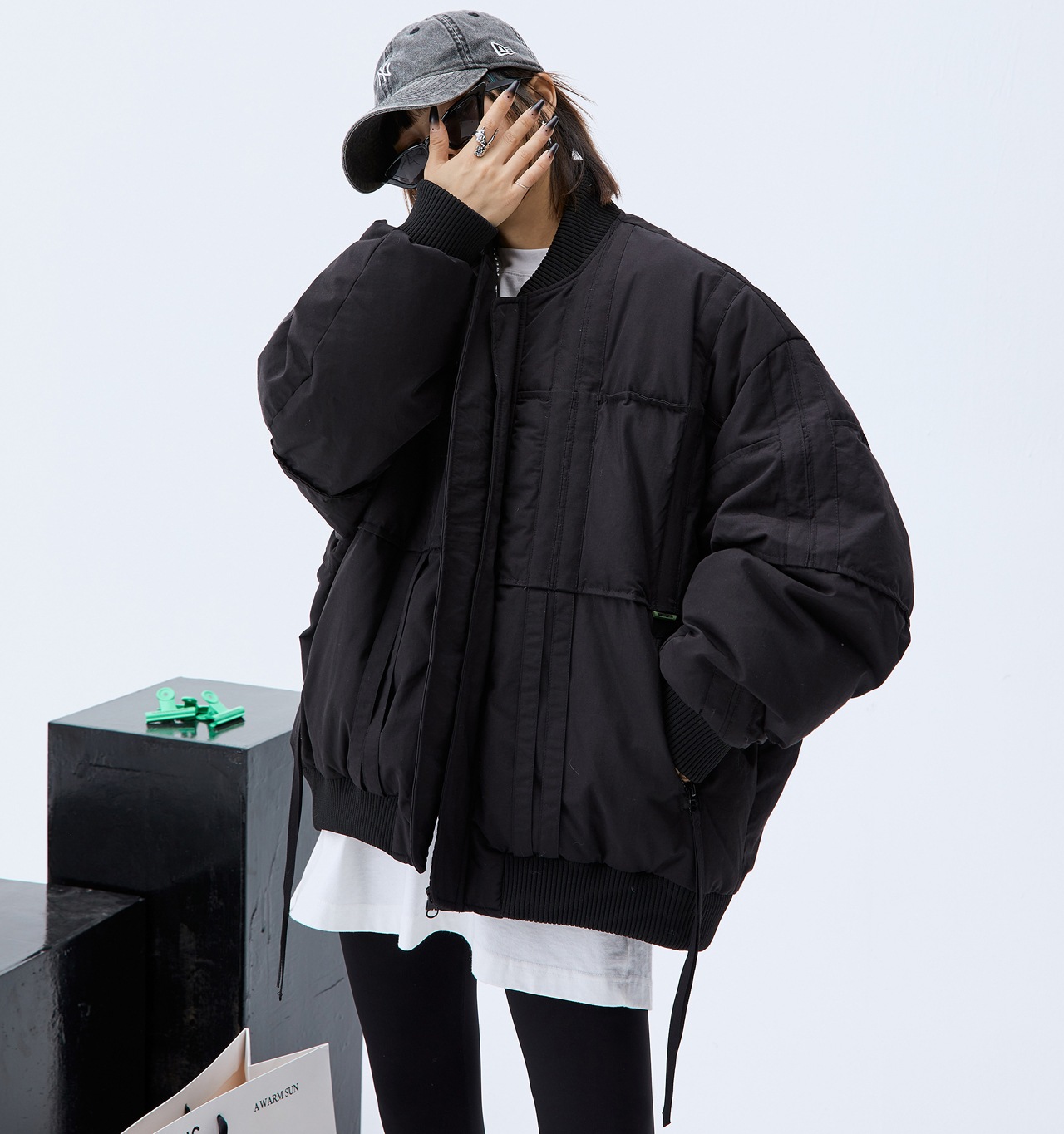 シンプルデザイン ノーカラー ブルゾン オーバーサイズ 2色 レディース トップス ストリート ジッパー ポケット かわいい カジュアル おしゃれ こなれ感 無地 秋 冬 通勤 お出かけ 旅行 休日