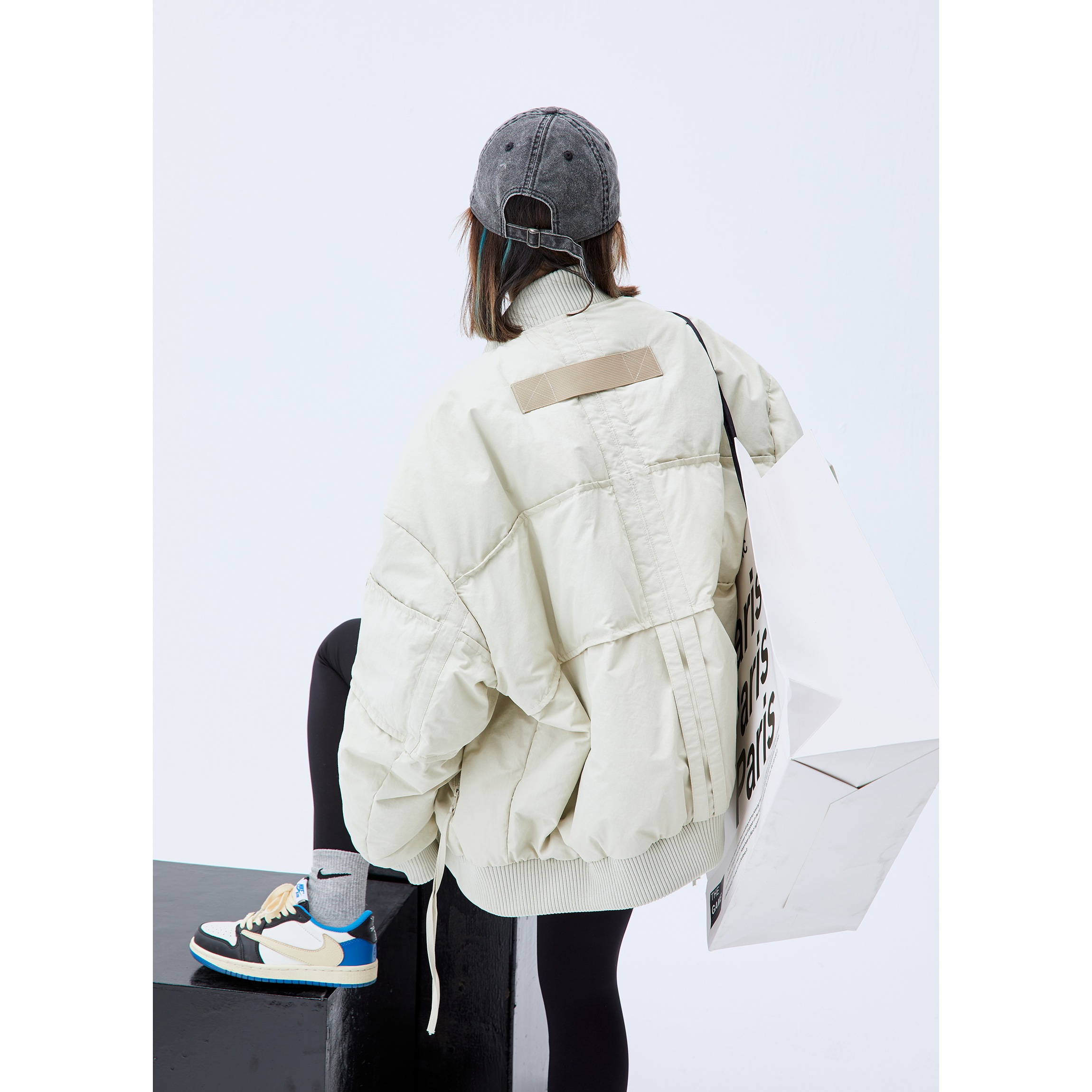 シンプルデザイン ノーカラー ブルゾン オーバーサイズ 2色 レディース トップス ストリート ジッパー ポケット かわいい カジュアル おしゃれ こなれ感 無地 秋 冬 通勤 お出かけ 旅行 休日