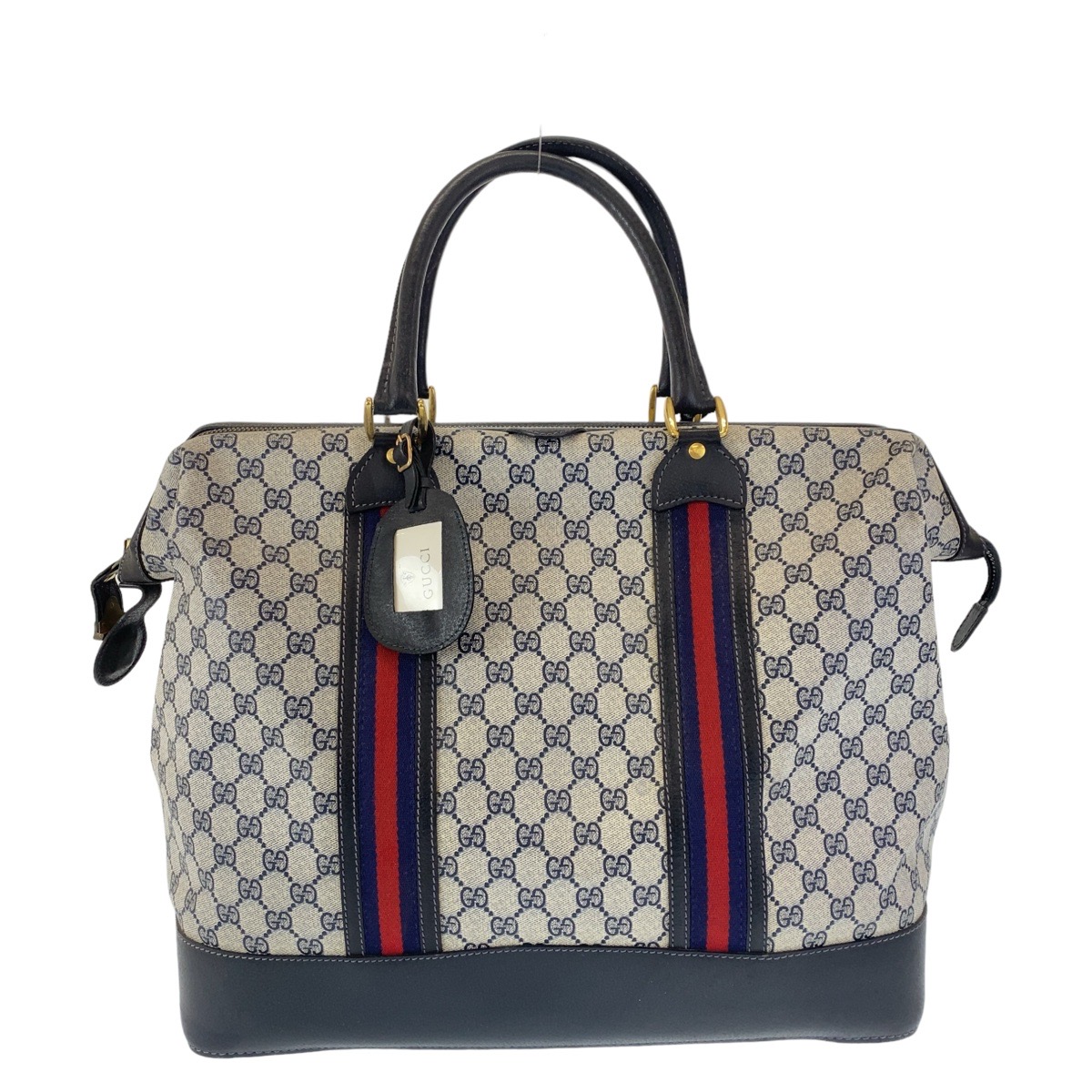 オールドグッチ シェリーラインボストンバッグ ネイビー 正規品 美品