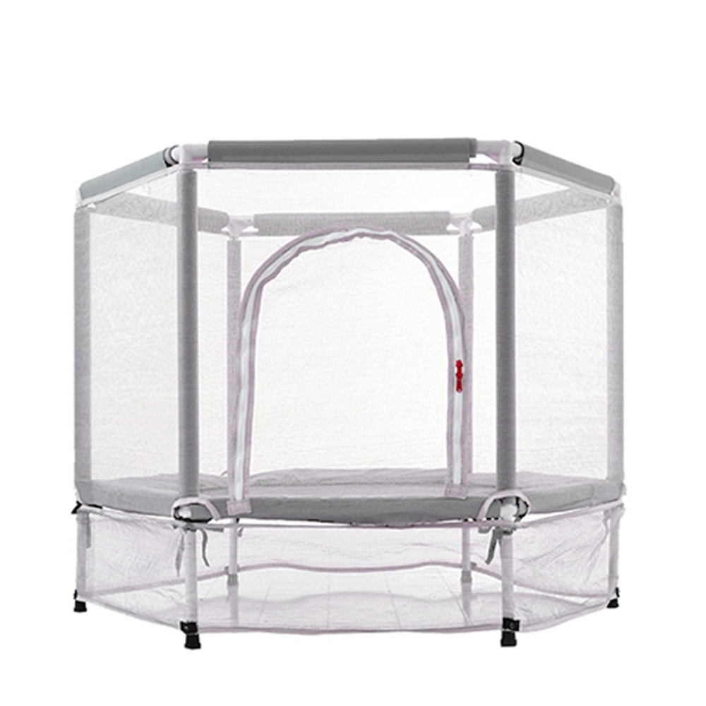 トランポリン 子供用 ベビーサークル 安全ネット付き 安全カバー セーフティネット付き スプリング式 静音 大型 家庭用 室内 スポーツ 遊具 おもちゃ　グレー