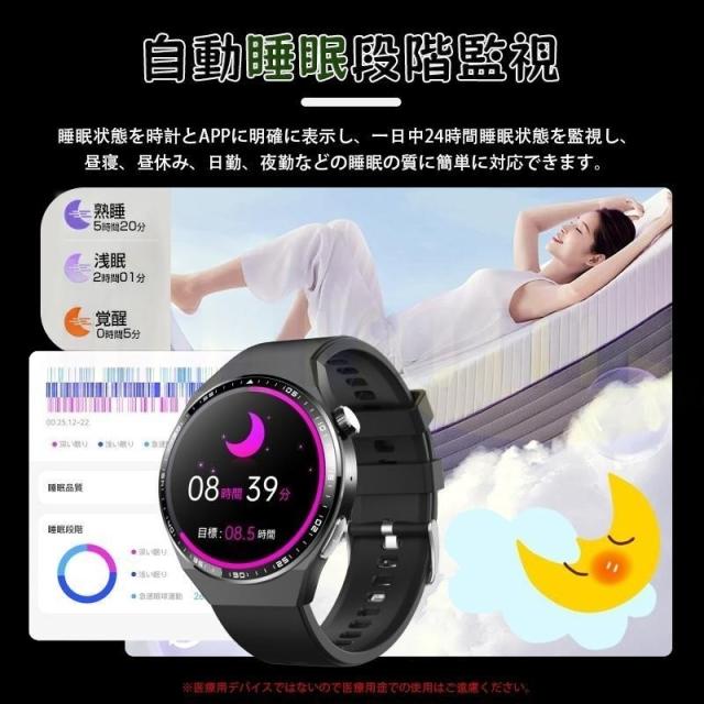 スマートウォッチ ECG心電図測定 丸型 血糖値 血圧測定 血液成分 BMI体組成 尿酸 血中脂質 通話機能付き SOS機能 日本製 1.55インチ大画面 心拍数 体組成 血液組成分析 血中酸素濃度