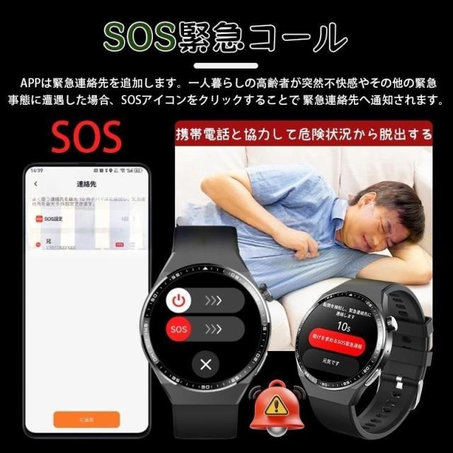 スマートウォッチ ECG心電図測定 丸型 血糖値 血圧測定 血液成分 BMI体組成 尿酸 血中脂質 通話機能付き SOS機能 日本製 1.55インチ大画面 心拍数 体組成 血液組成分析 血中酸素濃度