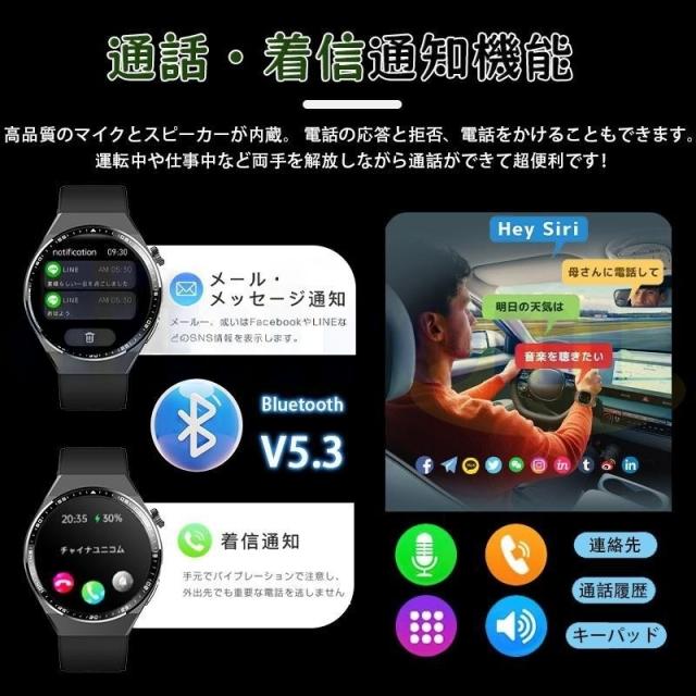 スマートウォッチ ECG心電図測定 丸型 血糖値 血圧測定 血液成分 BMI体組成 尿酸 血中脂質 通話機能付き SOS機能 日本製 1.55インチ大画面 心拍数 体組成 血液組成分析 血中酸素濃度