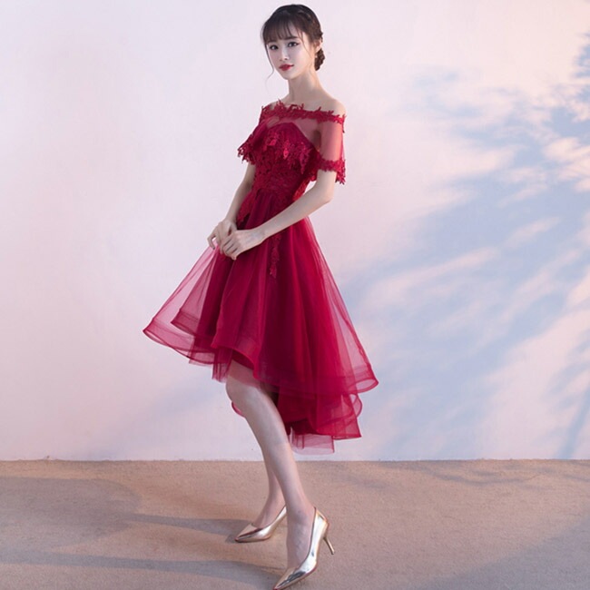 パーティードレス レディース ワンピース 結婚式 レースドレス 大人 ピアノ 発表会 20代 30代 成人式 ブライドメイド 演奏会 披露宴ドレス お呼ばれ アシンメトリードレス XS S M L X