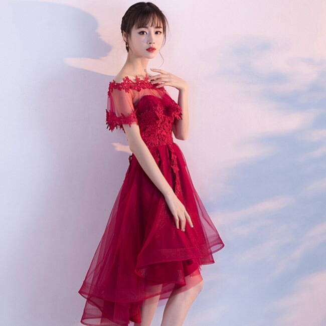 パーティードレス レディース ワンピース 結婚式 レースドレス 大人 ピアノ 発表会 20代 30代 成人式 ブライドメイド 演奏会 披露宴ドレス お呼ばれ アシンメトリードレス XS S M L X