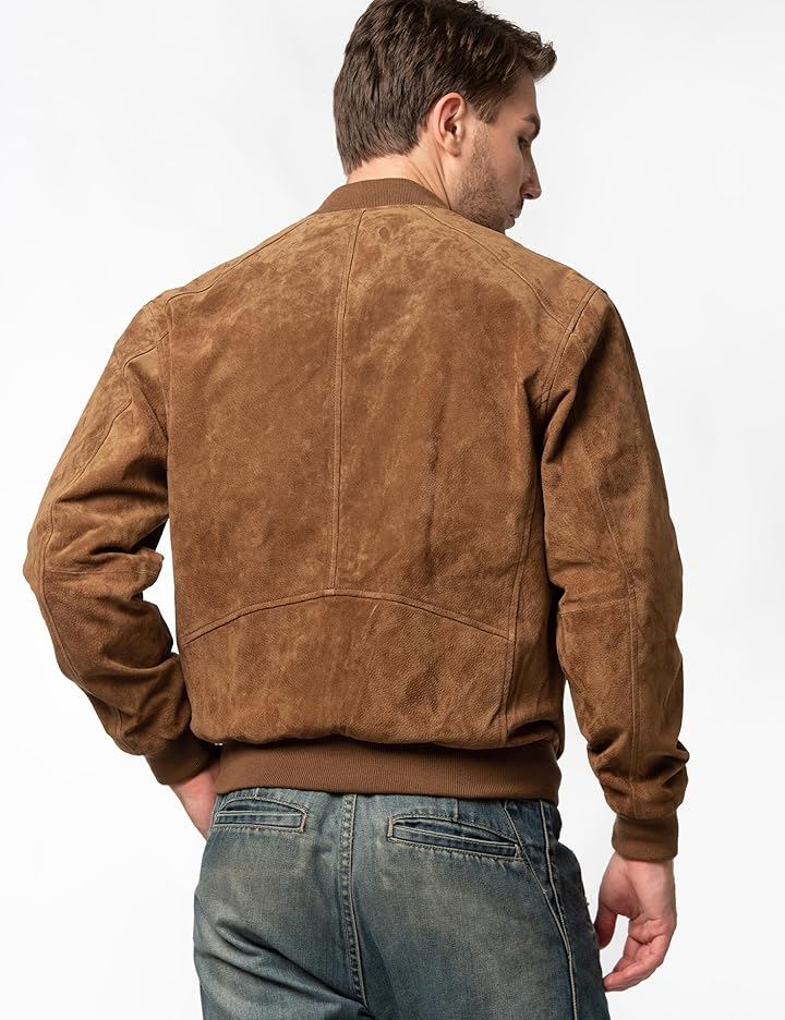 レザージャケット メンズ 本革豚革 野球 フライトジャケット バイクライダースジャケット 革ジャン アウター カジュアル 春秋冬(ブラウン, XL)