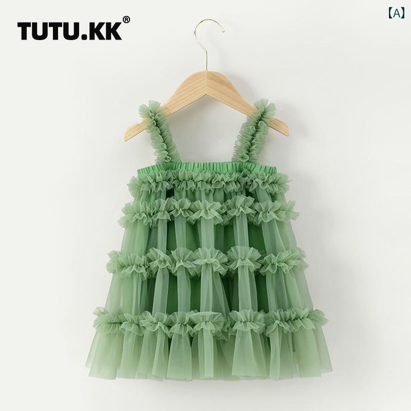 ドレス ワンピース 赤ちゃん ベビー服 女の子 子供 キッズ サスペンダー ドレス シフォン チュール ふんわり フリル ノースリーブ チュチュ スカート プリンセス 姫 メッシュ トップス キャミワ