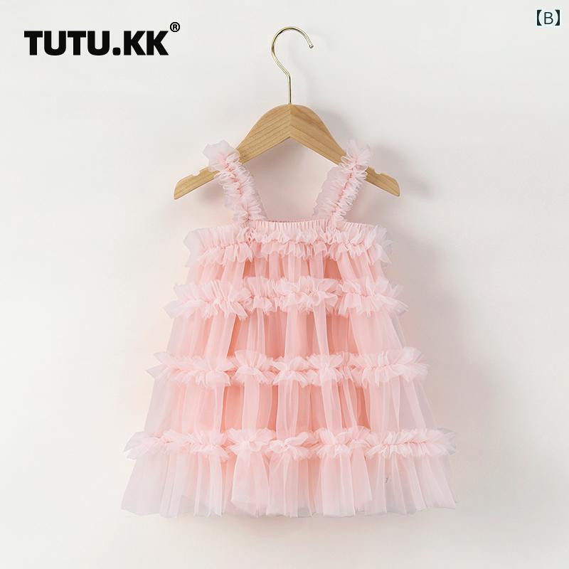 ドレス ワンピース 赤ちゃん ベビー服 女の子 子供 キッズ サスペンダー ドレス シフォン チュール ふんわり フリル ノースリーブ チュチュ スカート プリンセス 姫 メッシュ トップス キャミワ
