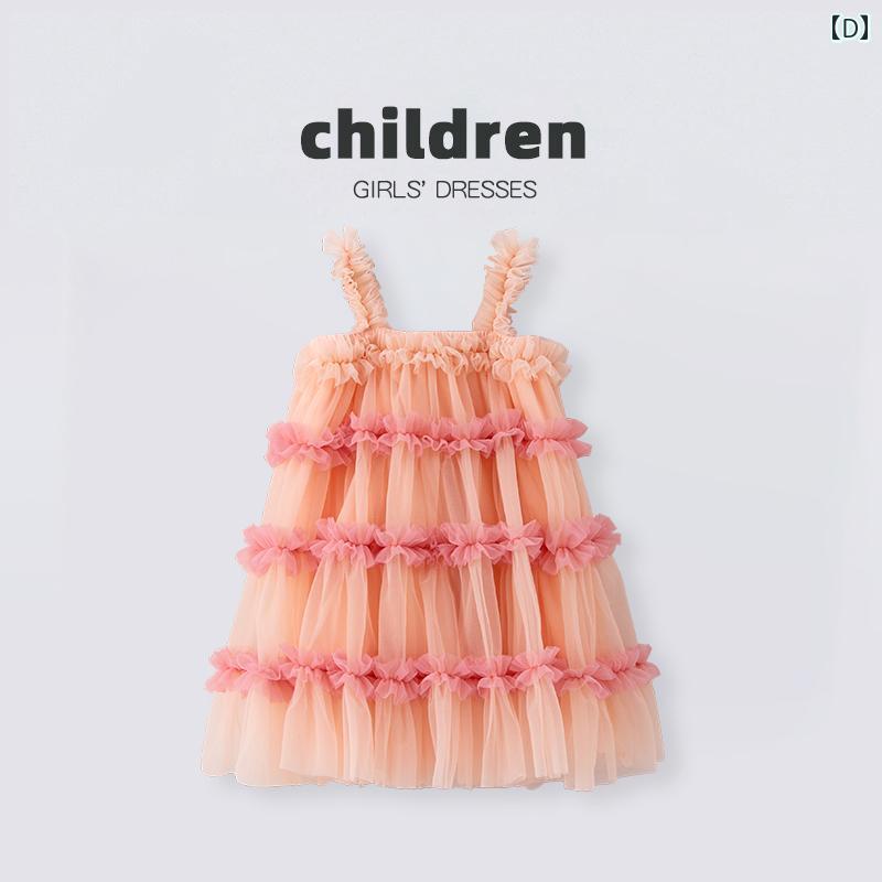 ドレス ワンピース 赤ちゃん ベビー服 女の子 子供 キッズ サスペンダー ドレス シフォン チュール ふんわり フリル ノースリーブ チュチュ スカート プリンセス 姫 メッシュ トップス キャミワ