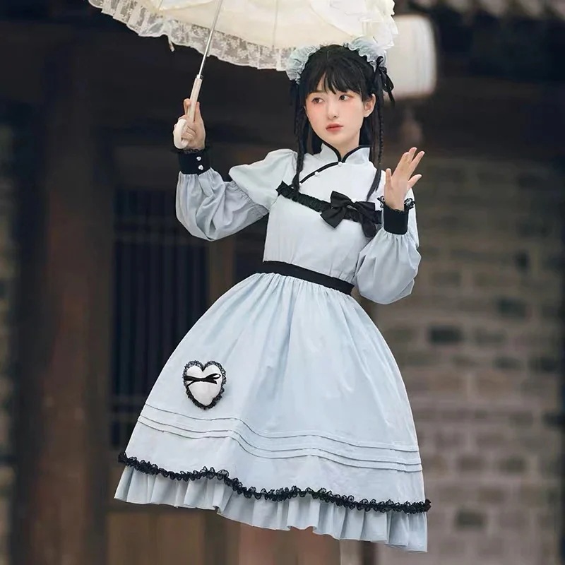 中華風ロリータワンピースセットアップエプロン付きメイド服可愛い 二次元かわいい新作公主 かわいい ロリ学園祭 A64 中華風ロリータワンピースセットアップエプロン付きメイド服可愛い 二次元かわいい新作公主 かわいい ロリ学園祭 A64